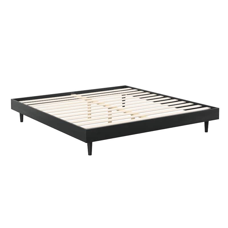 Modern Wooden Platform Bed Frame with Floating Design - Black Wood Finish - Queen