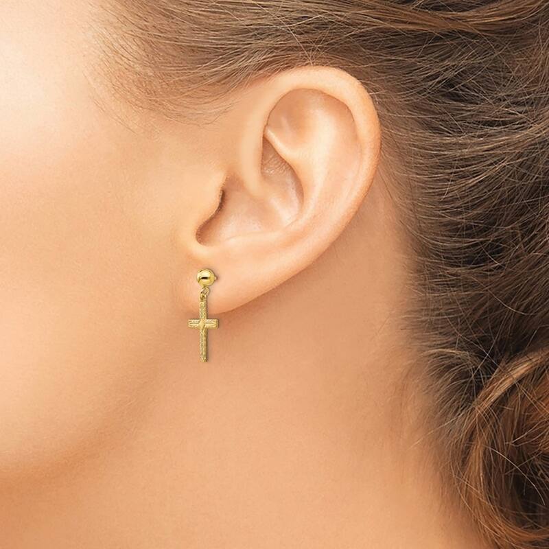 Curata 14k Yellow Gold 18x10mm Textured Dangling Cross Post Earrings