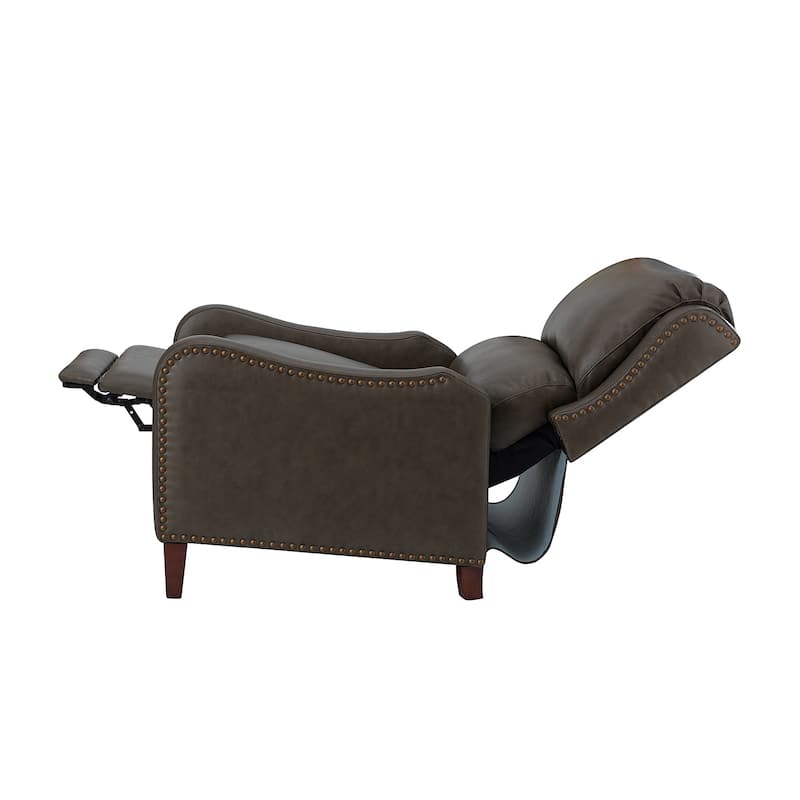 Brigida Cigar Genuine Leather Pushback Recliner with Nailhead Trim by HULALA HOME