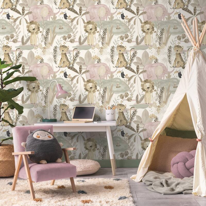 Advantage In The Jungle Pink Animal Friends Wallpaper