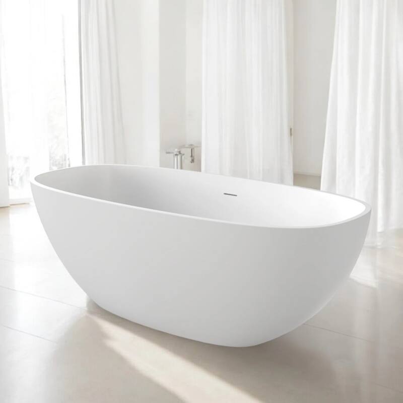 KISRAIS 67" X 29.5" Freestanding Soaking Solid Surface Artificial Stone Bathtub - White