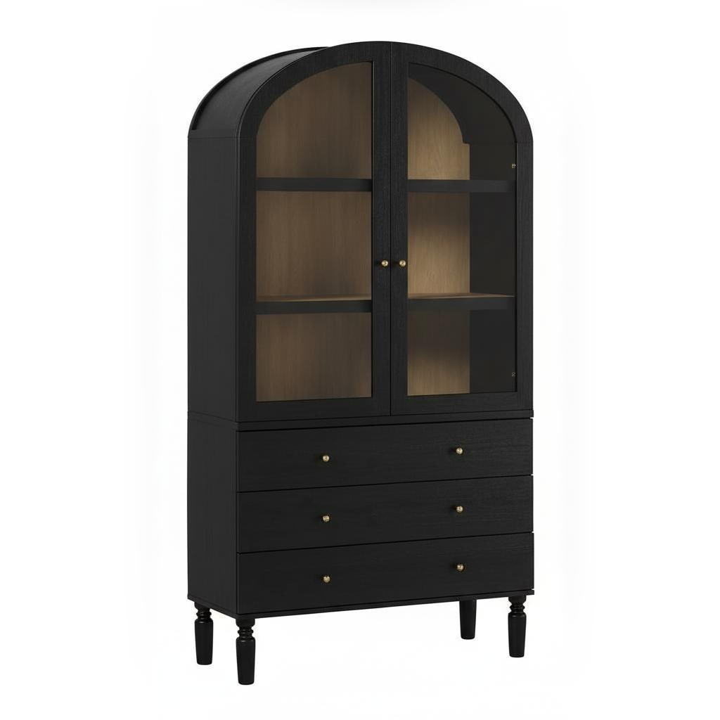 Walker Edison Modern Arched MDF Bookshelf Cabinet with Glass Doors