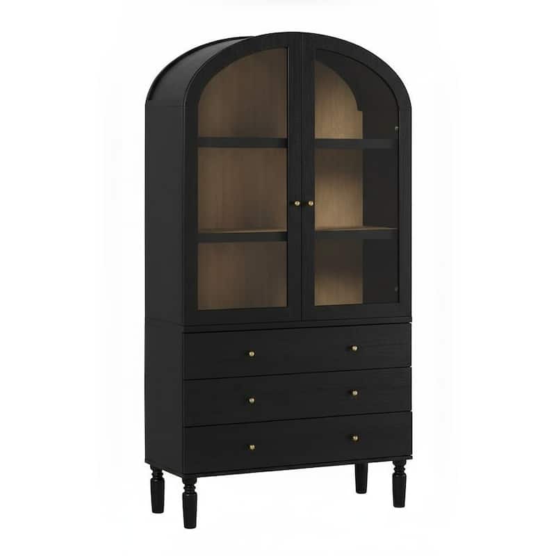 Walker Edison Modern Arched MDF Bookshelf Cabinet with Glass Doors - Black