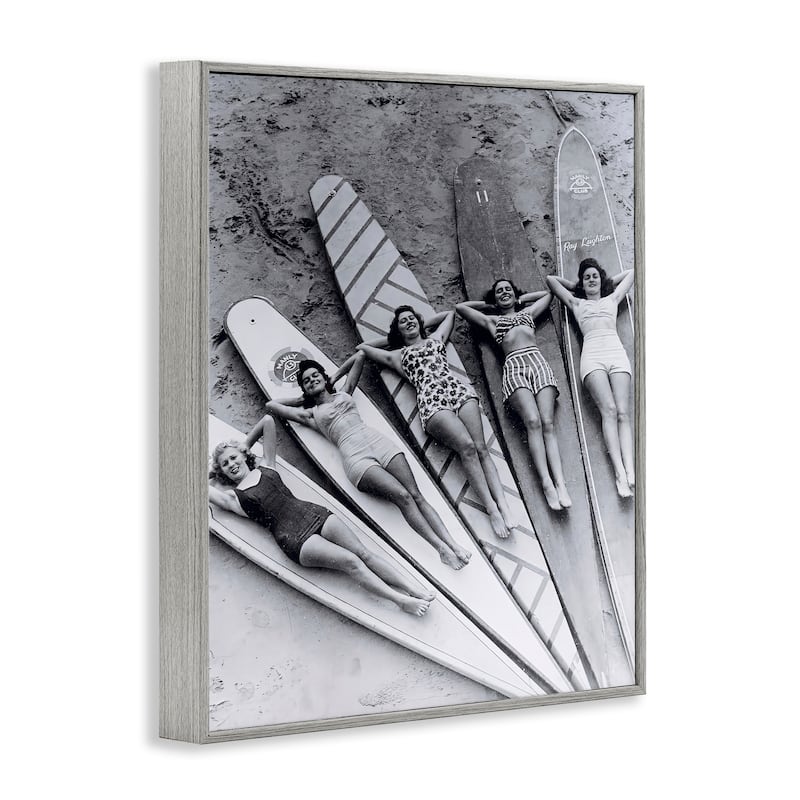 Stupell Vintage Women on Surfboards Framed Giclee Art Design By Arlington Prints