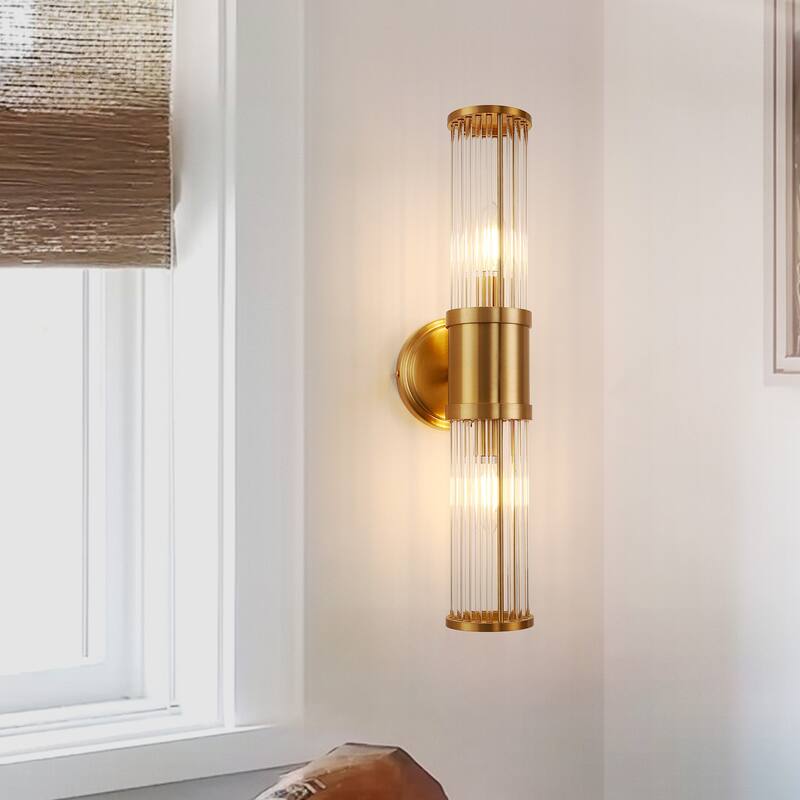YANSUN 2-Light Crystal Mirror Vanity Light, Copper Finish, E12 Base for Luxurious Bathroom Décor - 3.3*6.3*19.6