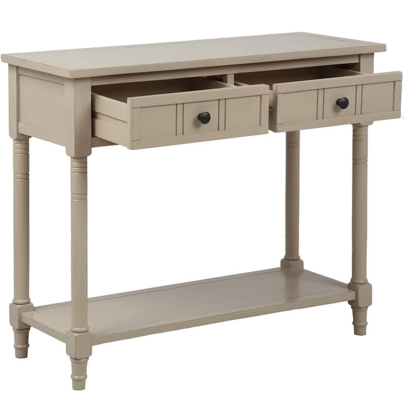 Console Table Vintage Design with Two Drawers and Bottom Shelf , Retro Grey/Espresso