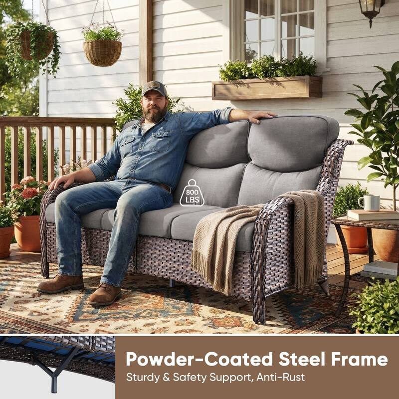 Pocassy Outdoor Propane Fire Pit Table with Sofa Swivel Chair Funiture Set.