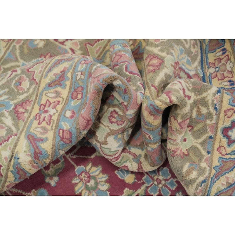 Hand Knotted Oriental 100% Wool Carpet Traditional Floral Pink Kerman Area Rug - 10' 9'' X 8' 1''