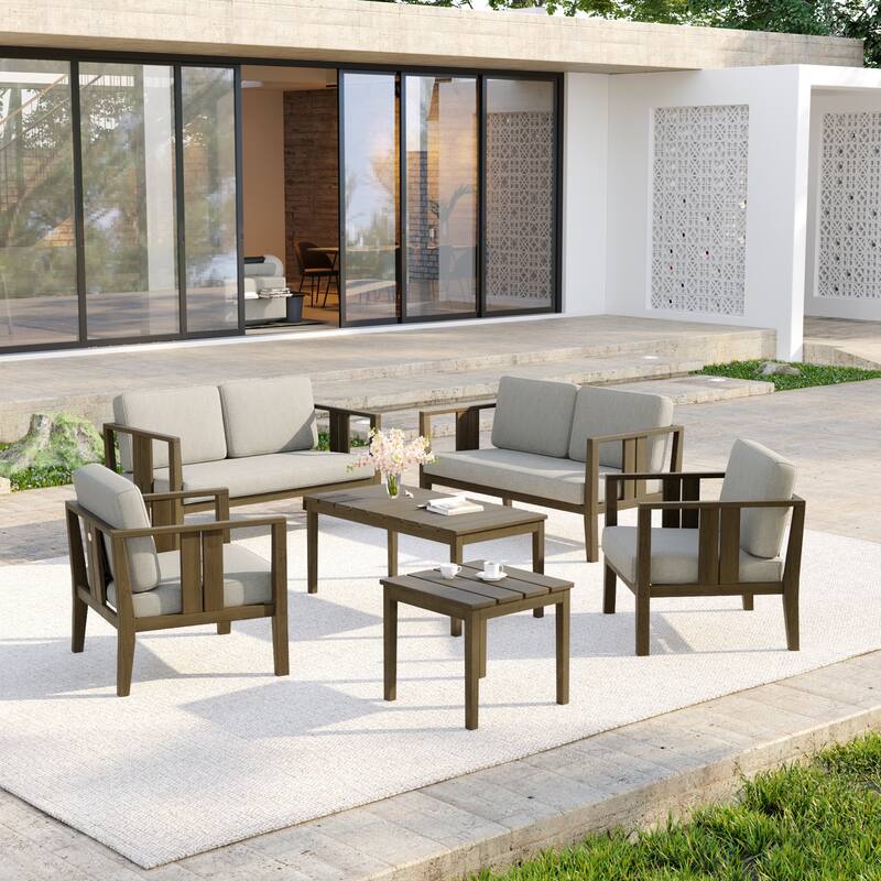 Casual 6-Piece Outdoor Patio Furniture Set In Solid Teak Wood