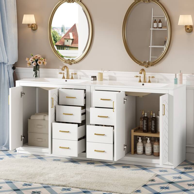 GDFStudio - Briarwick Modern Freestanding Double Bathroom Vanity Set with Ceramic Sinks, Drawers & Soft Closing Doors - 72'W