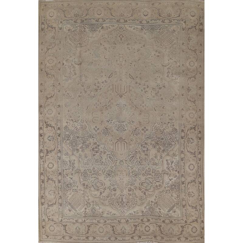Beige Tabriz Persian Vintage Rug Handmade Traditional Wool Carpet - 6'8"x 10'2"