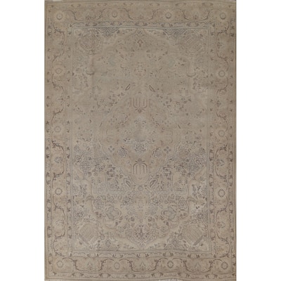 Beige Tabriz Persian Vintage Rug Handmade Traditional Wool Carpet - 6'8"x 10'2"