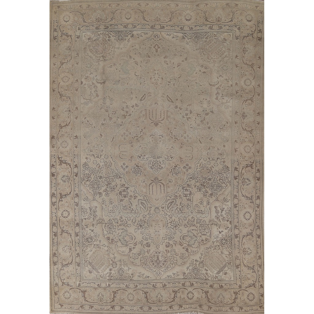Beige Tabriz Persian Vintage Rug Handmade Traditional Wool Carpet - 6'8"x 10'2"