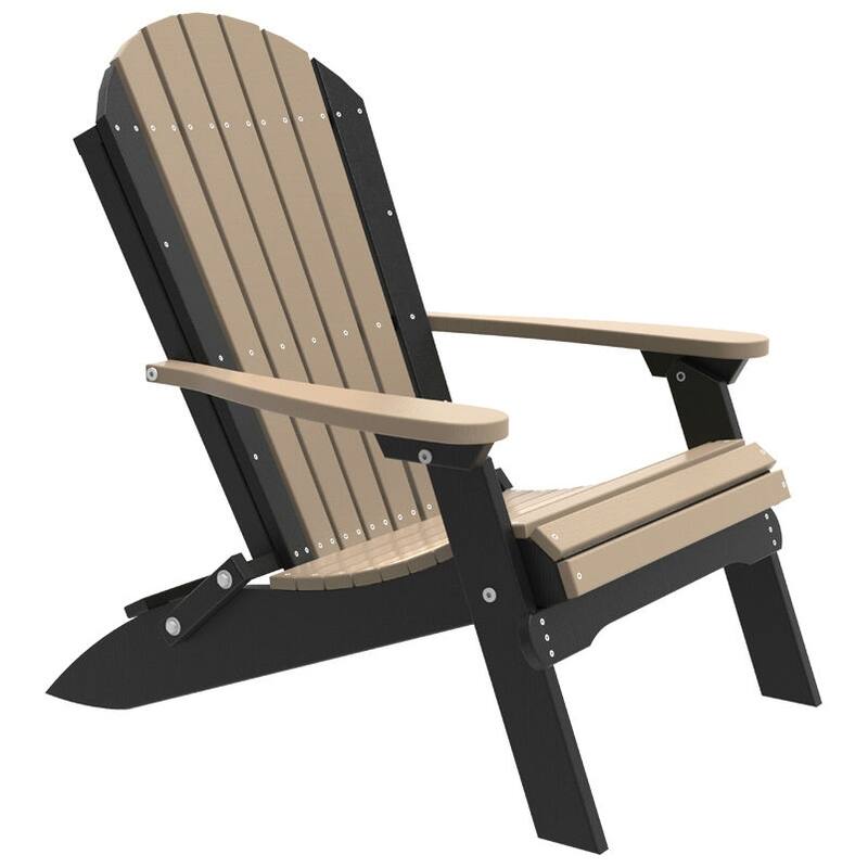 Poly Lumber Folding Adirondack Chair - Weatherwood & Black