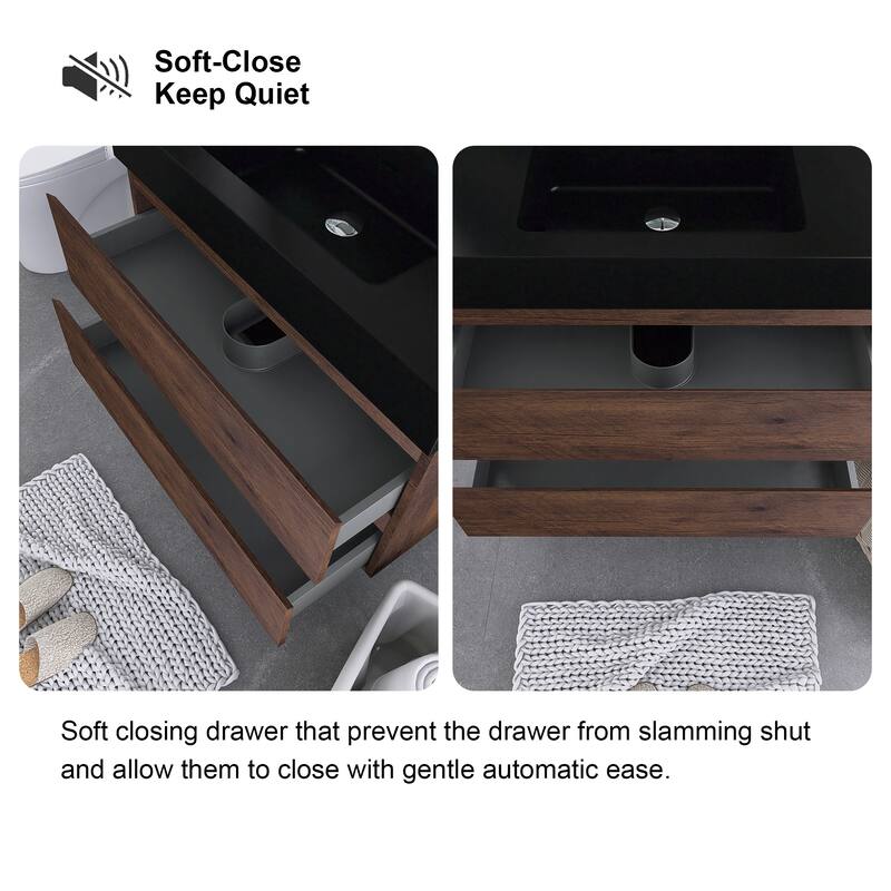 Floating Bathroom Vanity with Black Solid Surface Top