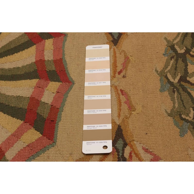 ECARPETGALLERY Flat-Weave Dynasty Tan Wool Tapestry Kilim - 9'0 x 11'5