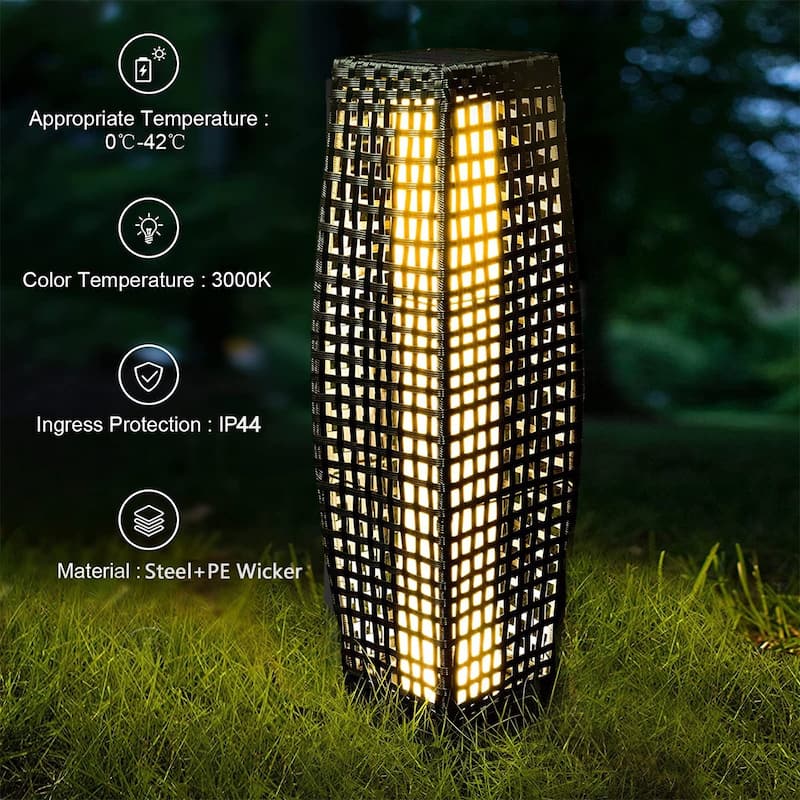 Outdoor Floor Lamp, Large-Sized Solar Powered Rattan Light, Weather-Resistant Rattan Floor Lamp for Patio, Deck and Garden