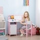 preview thumbnail 9 of 8, Toddler Desk and Chair Set, Kids Writing Desk Study Table for Children with Whiteboard, Storage Cabinet, Child Furniture - Pink