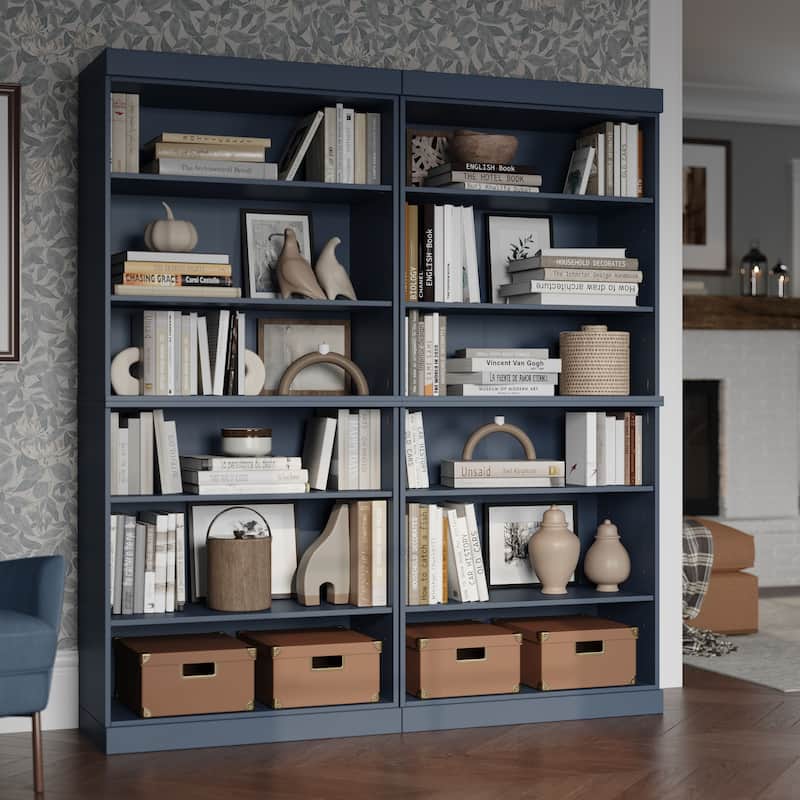 Palace Imports 100% Solid Wood 12-Shelf Bookcase, Adjustable Shelves, 64" Wide, 71.5" Tall - Antique Blue