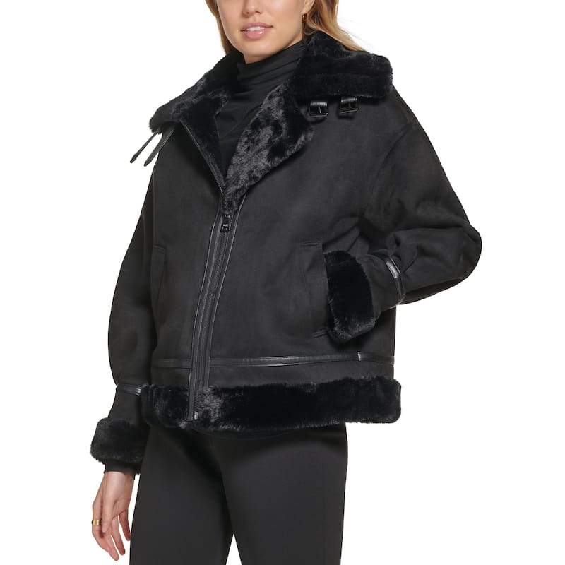 DKNY Faux Suede Moto Coat - M
