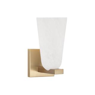 4.75" W x 9" H 1-Light Sconce in Matte Brass with Faux Alabaster Glass - 4.75"W x 9.5"H x 6"E