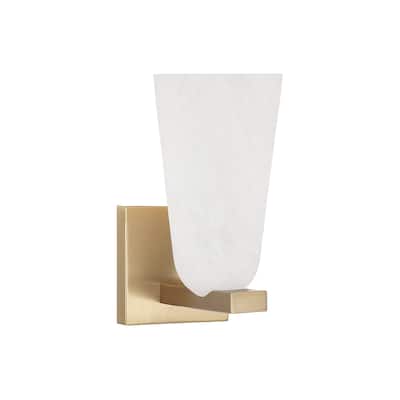4.75" W x 9" H 1-Light Sconce in Matte Brass with Faux Alabaster Glass - 4.75"W x 9.5"H x 6"E