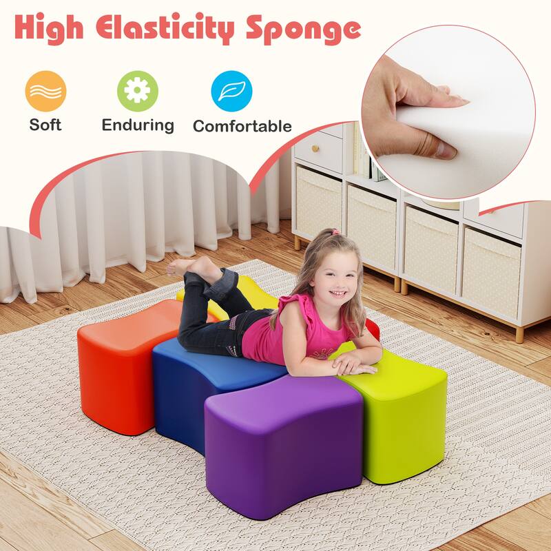 6-Piece Colorful Soft Sponge Cushion PU Leather Cover Stackable Seats Kids Stools - 14.5" x 10" x 10"