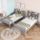 preview thumbnail 15 of 21, Twin Over Twin Bunk Bed with Bookcase Headboard, Guardrails and Ladder, Convertible to 2 Twin Beds with Shelves for Multi Childs