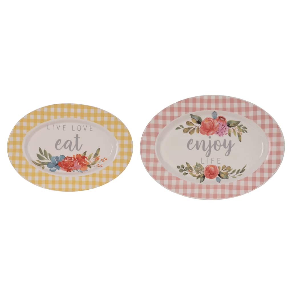 Transpac Dolomite 14.37 in. Multicolor Spring Eat Enjoy Country Cottage Platter Set of 2