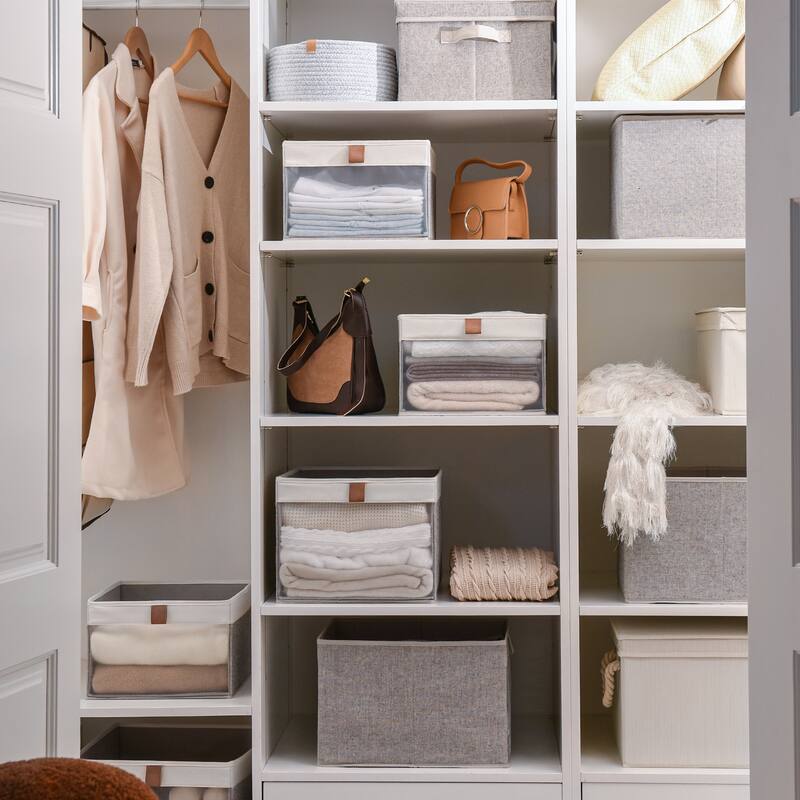 StorageWorks Foldable Storage Bins, Set of 3, Gray&White