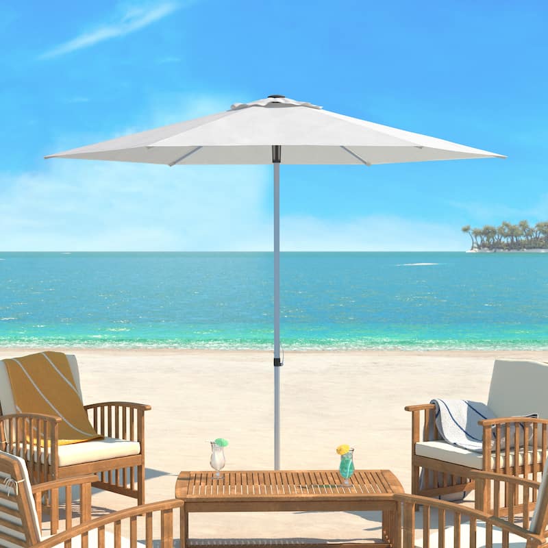 SAFAVIEH Bernd Aluminum Tilt And Crank 9-Foot Easy Glide Market Patio Umbrella, Base Not Included - Natural