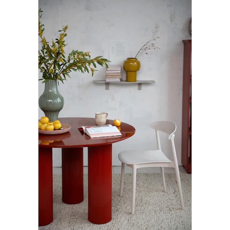 Wood Lacquered Table with Ribbed Legs - 43.25"L x 43.25"W x 29.5"H