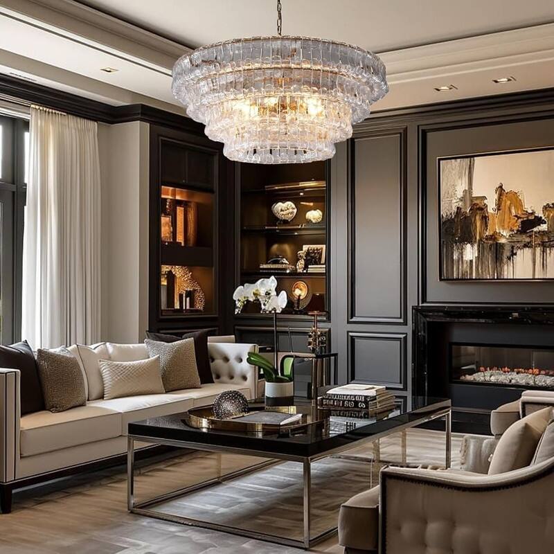 KAYLA 36 in. 6-Lights Gold Crystal Drum Chandelier