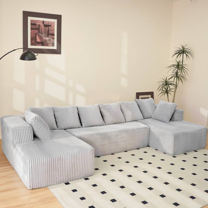 130.31" Modular U-Shaped Sectional Sofa with Striped Corduroy Fabric for Freely Layout