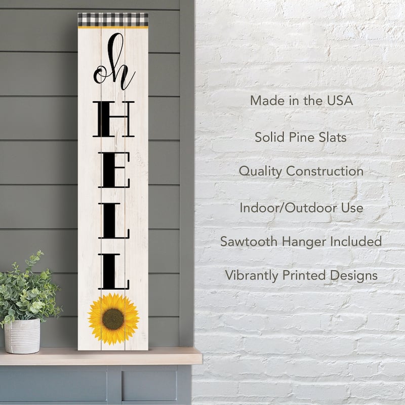 Oh Hello Vertical Decorative Indoor/Outdoor Pallet Wood Sign 36" by 7.5" Made in the USA