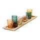 preview thumbnail 30 of 32, Wood Tray with 9 Blue & Green Glass Votive Holders