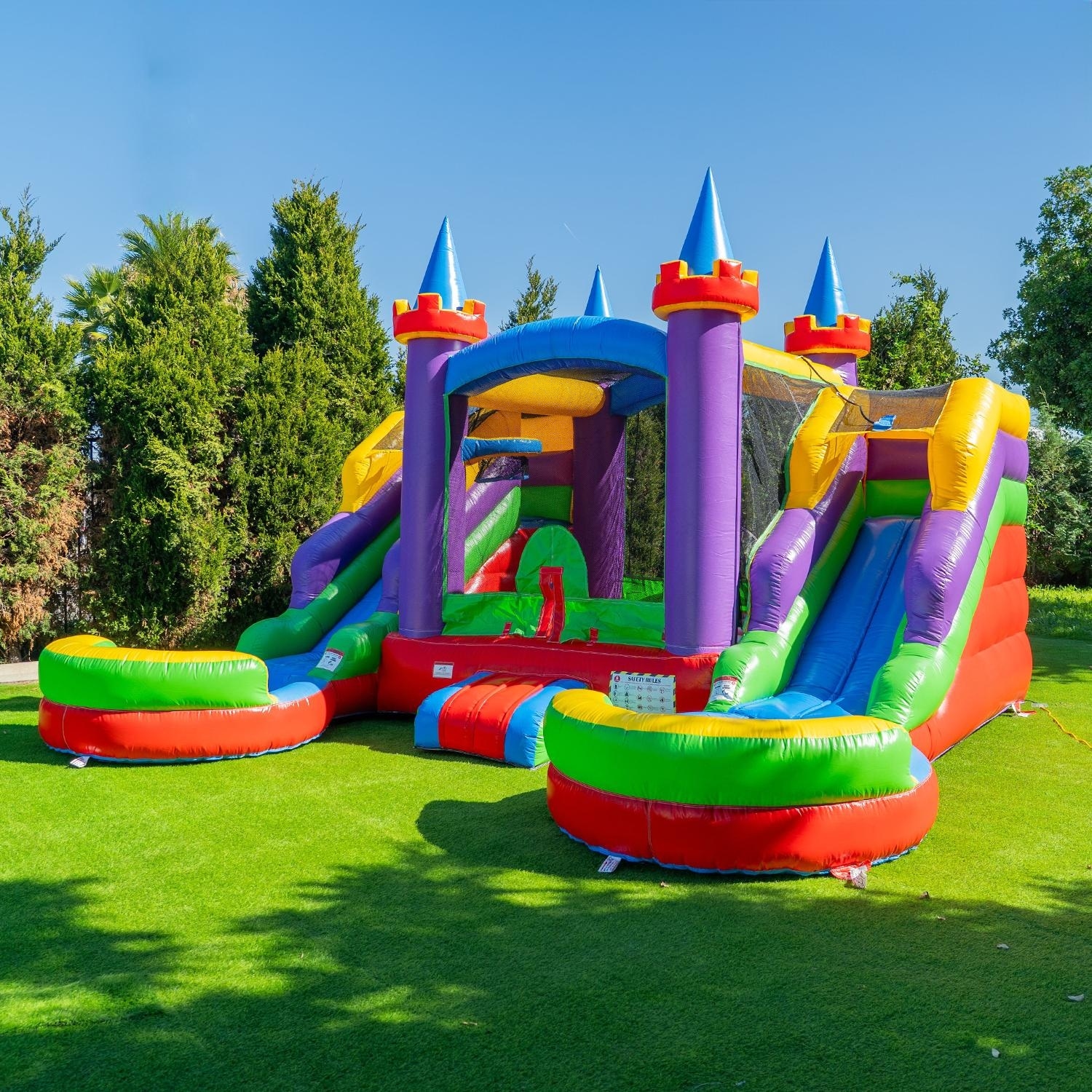 POP JUMP Rainbow Castle Bounce House and Double slide Combo