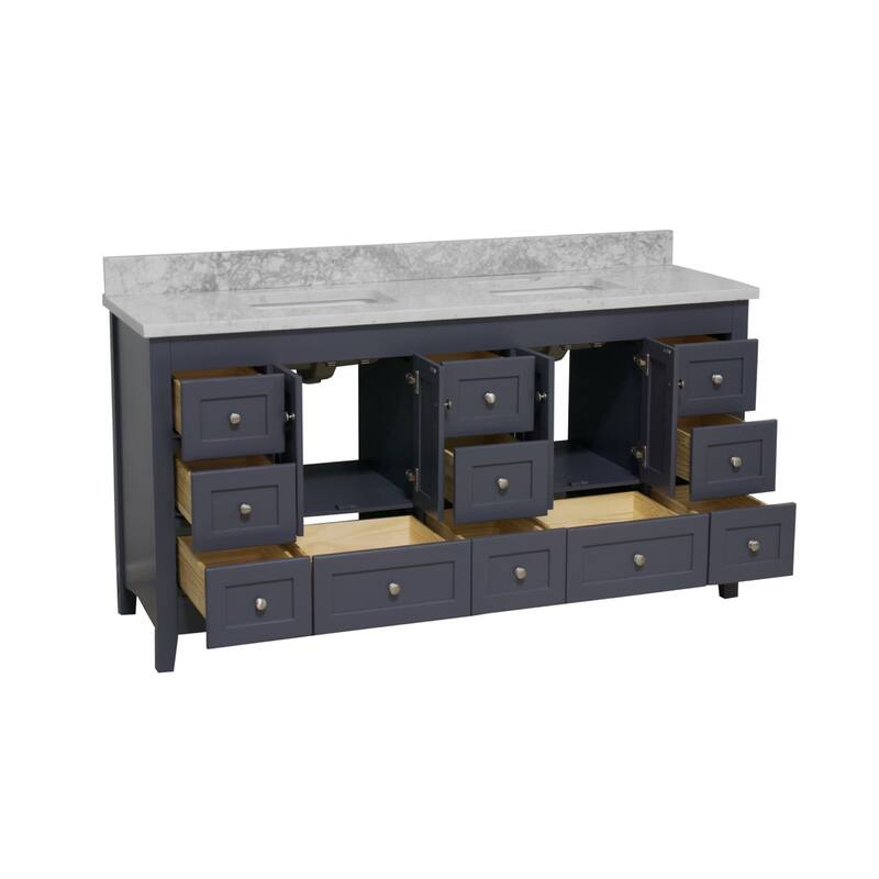 KitchenBathCollection Abbey 72" Double Bathroom Vanity with Carrara Marble Top