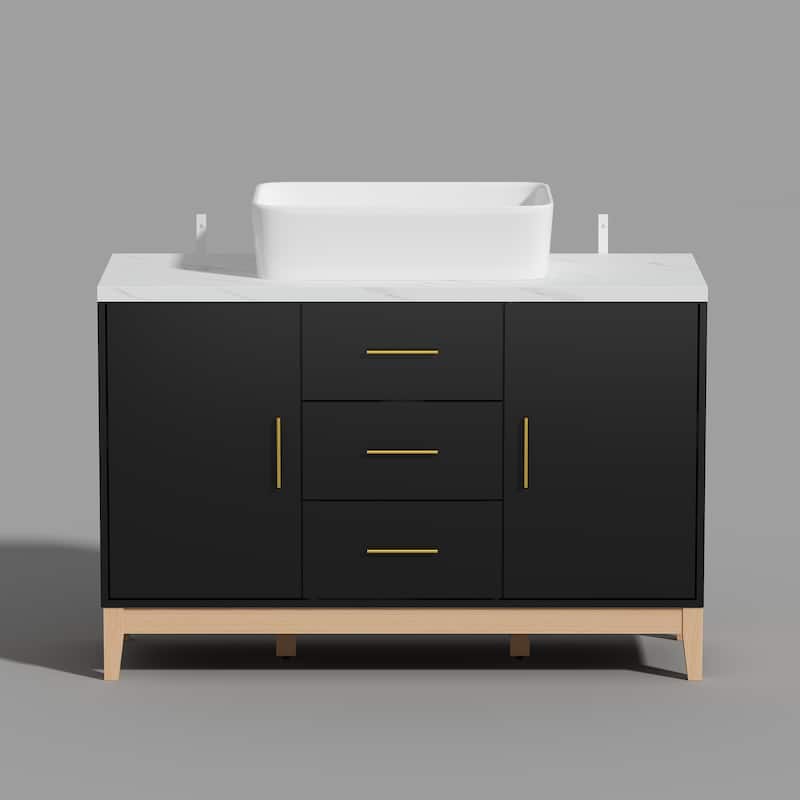 Free Standing Single Bathroom Vanity with Top Lacquer Black/Gold