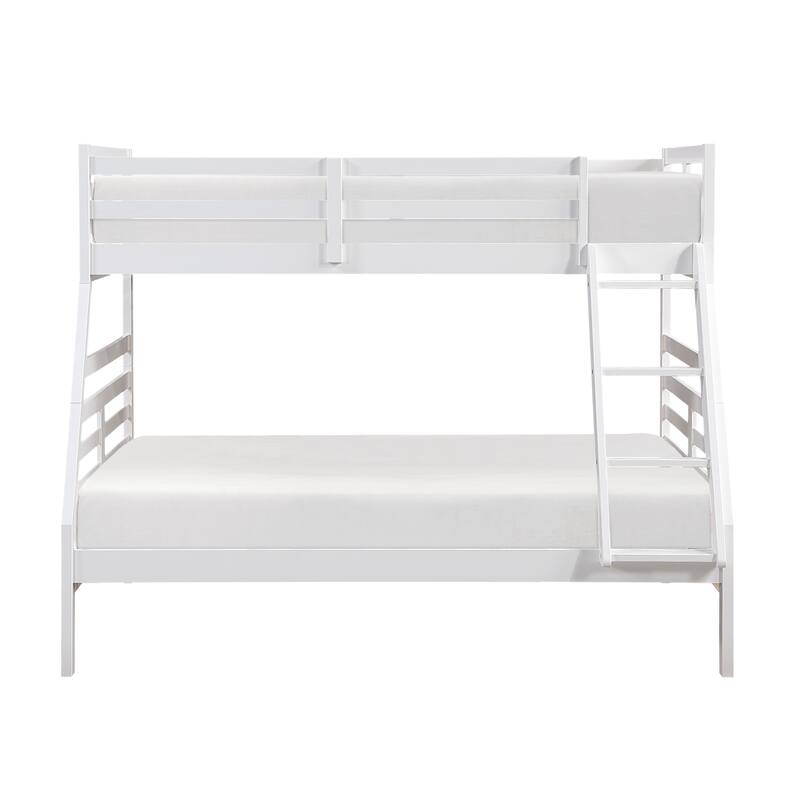 Classic White Twin Over Full Bunk Bed with Guard Rails and Ladder