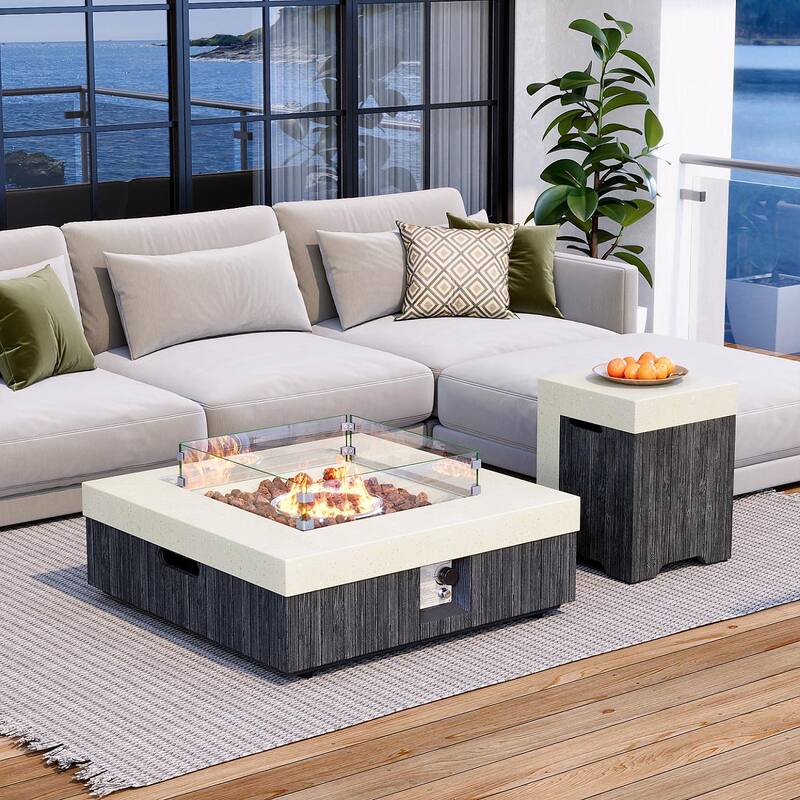 COSIEST Outdoor Gas Fire Table,50,000 BTU with Waterproof Cover​