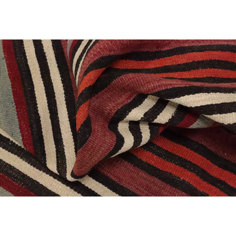 Hand Woven Oriental 100% Wool Carpet Southwestern Geometric Multi-Colored Kilim Area Rug - 11' 1'' X 4' 9''