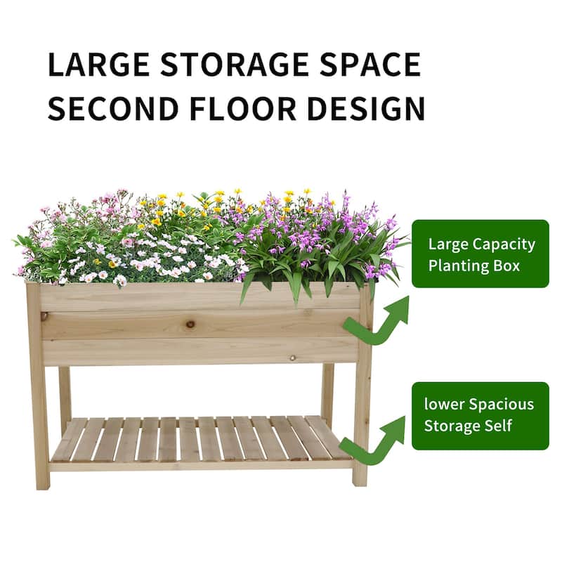 Raised Garden Bed Planter Box with Legs & Storage Shelf Wooden Elevated Vegetable Growing Bed 48.5x30x24.4in(colourless)
