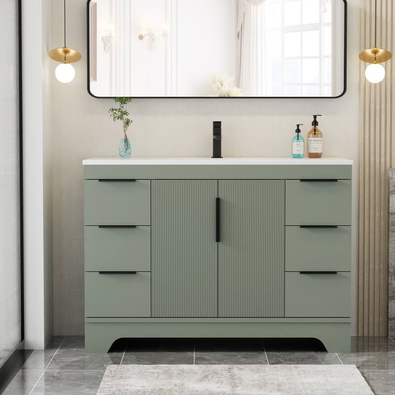 Vertical Stripes Bathroom Vanity Set with Sink Top & Faucet - 48"Single Sink - Grey-48"Single Sink