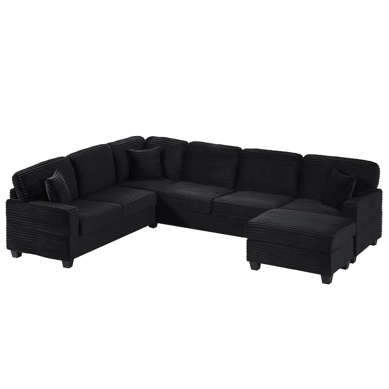 Roomfitters U-Shaped Upholstered Sectional Sofa with Movable Ottoman and Side Storage Pockets for Living Room