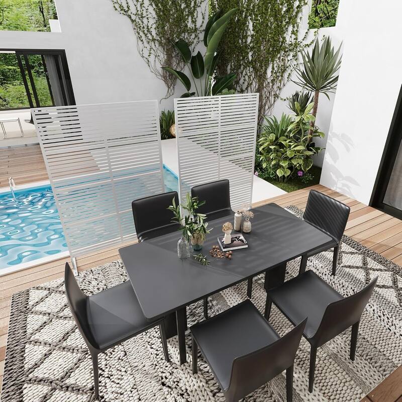 2 Pcs Freestanding Decorative Metal Privacy Screen Outdoor with Stand for Balcony, White