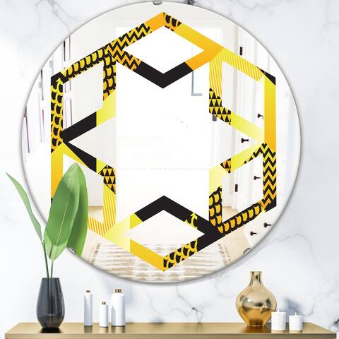 Designart 'Retro Hexagon Pattern II' Modern Round or Oval Wall Mirror - Hexagon Star