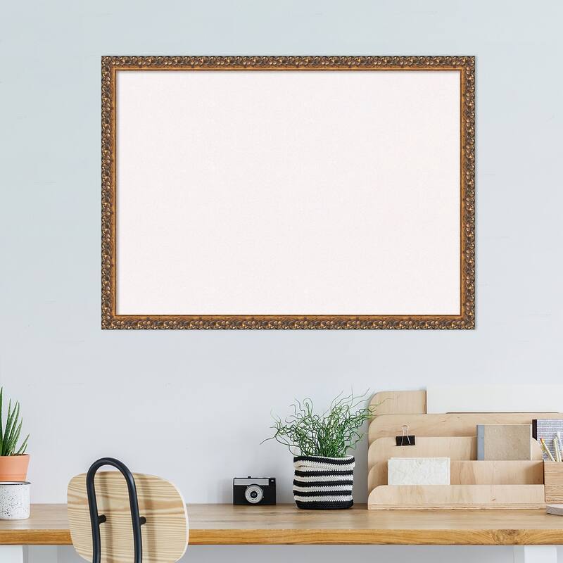 Antique Bronze Wood Framed White Corkboard Bulletin Board