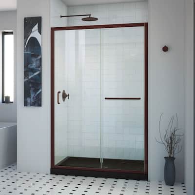 DreamLine Infinity-Z 32 in D x 54 in. W x 74 3/4 in H Clear Sliding Shower Door in Oil Rubbed Bronze and Center Drain Black Base