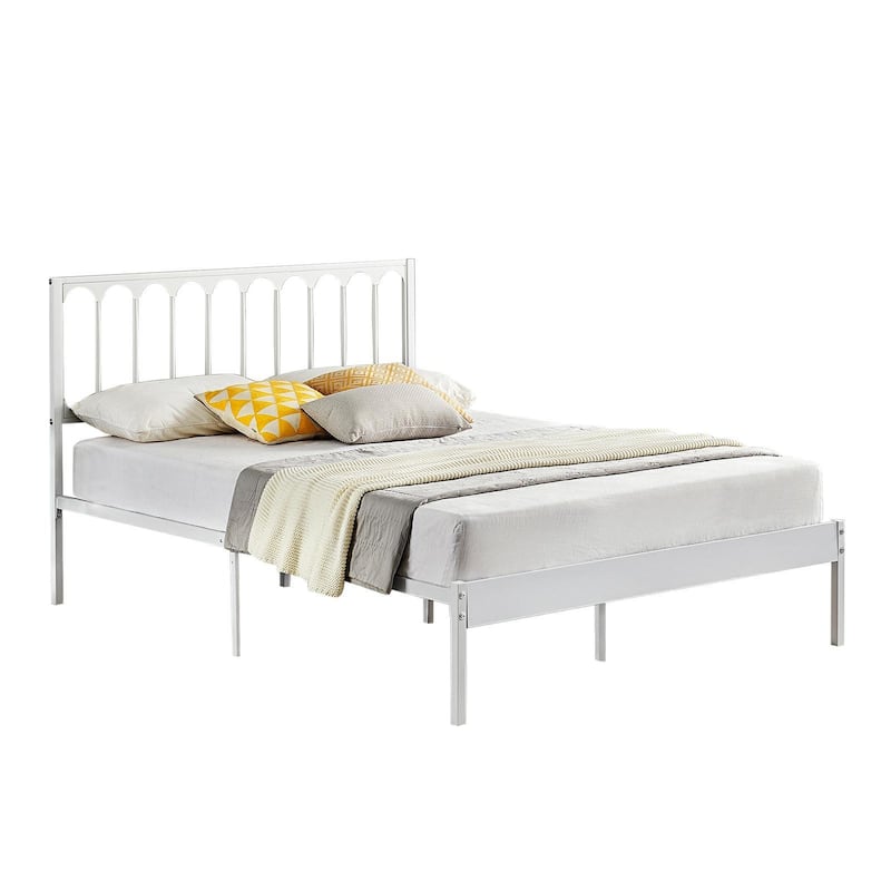 Metal Bed Frame with Headboard, Heavy Duty Steel Slat Support